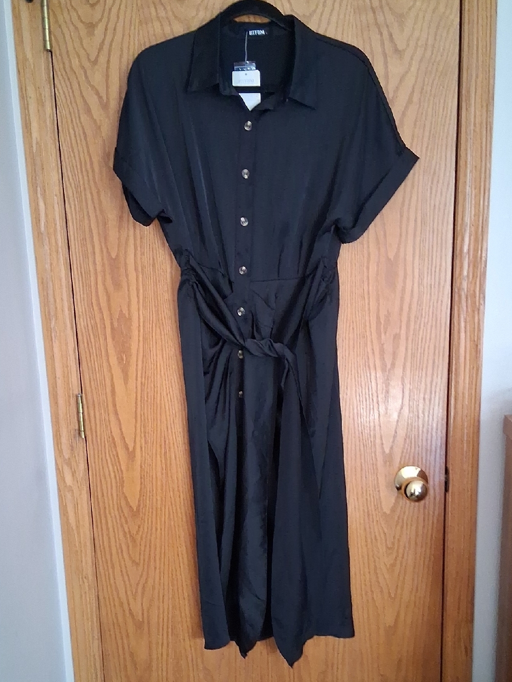 BTFBM silky black shirt dress, size L